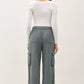Tencel High Rise Drawstring Wide Leg Cargo Pant: