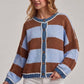 BON - WIDE STRIPE EVERYDAY COZY FALL SWEATER CARDIGAN_JLT00445-01: BLUE/BROWN / S-M-L(2-2-2)