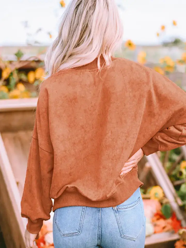 Lovesoft - Green Drop Shoulder Crew Neck Pullover Sweatshirt: Brown / 75%Polyester+25%Cotton / S