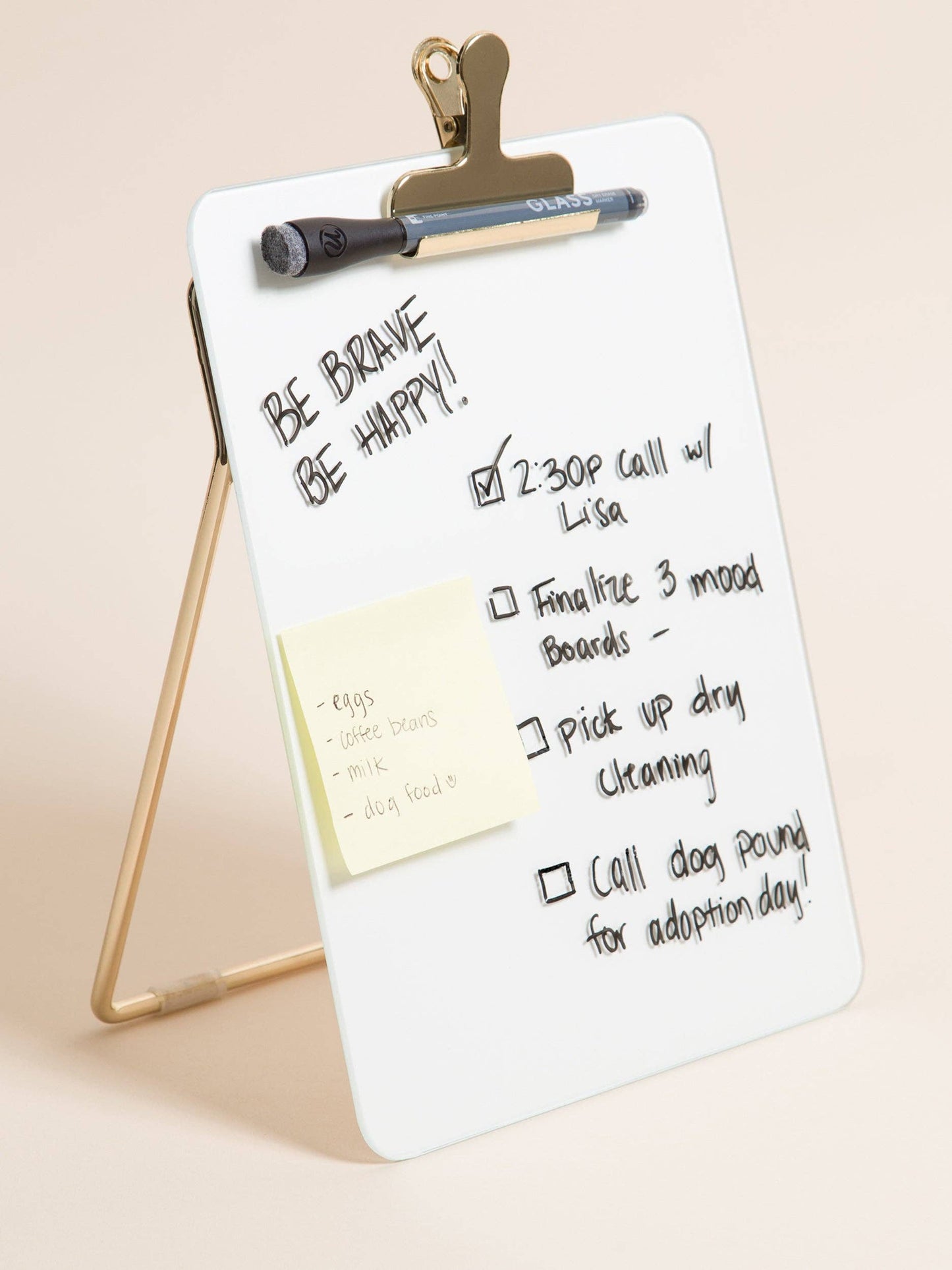 Glass + Gold Desktop Dry Erase Easel, 8.5" x 11"