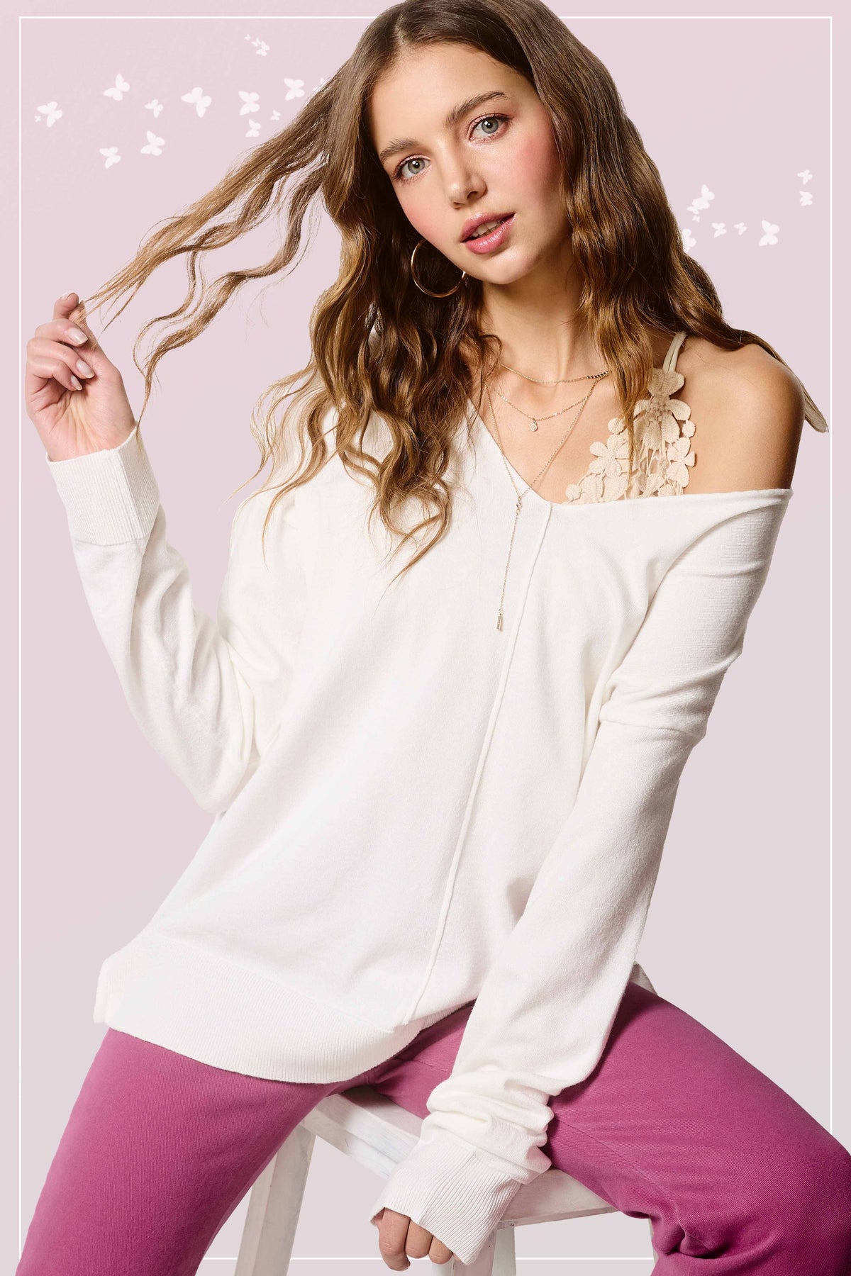 La Miel - JBS3122-V-neck Long Sleeve Lightweight Knit Top Christmas: Apple Green / S