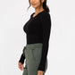 Seamless Ribbed Long Sleeve Top: BLACK