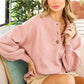 Ribbed Mock Neck Button Front Knitted Sweater: BLUSH