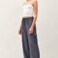 Tencel High Rise Drawstring Wide Leg Cargo Pant: