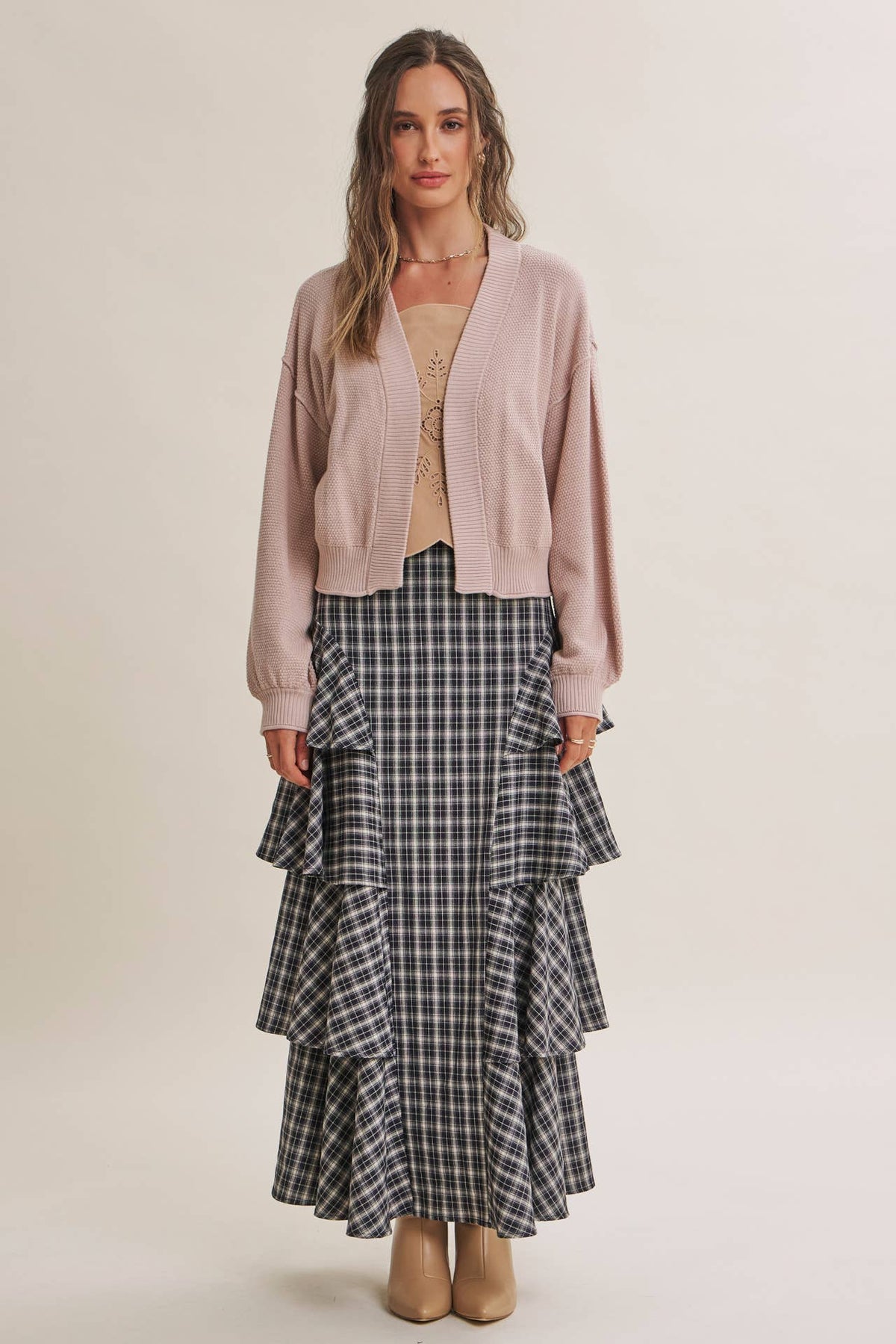 in february - EVERYDAY ESEENTIAL EASY LAYERING BALLOON SLV WAFFLE CARDIGAN: ROSEWOOD / S
