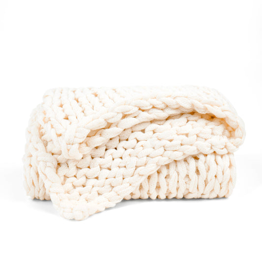 Chunky Knit Throw Blanket: Ivory