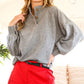 Ribbed Mock Neck Button Front Knitted Sweater: Grey