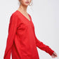 La Miel - JBS3122-V-neck Long Sleeve Lightweight Knit Top Christmas: Apple Green / S