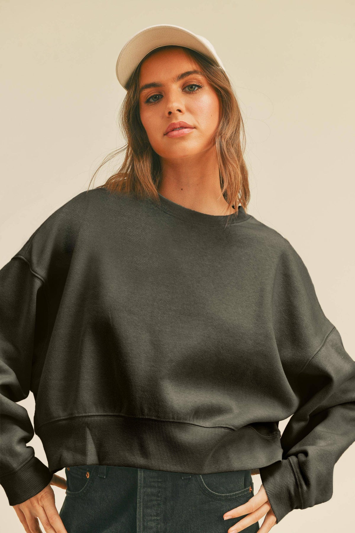 Honestee - Blank Short Cropped Long Sleeve Sweatshirt: Burgundy / XL