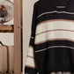 Round Neck Color Blocked Sweater with Stripes