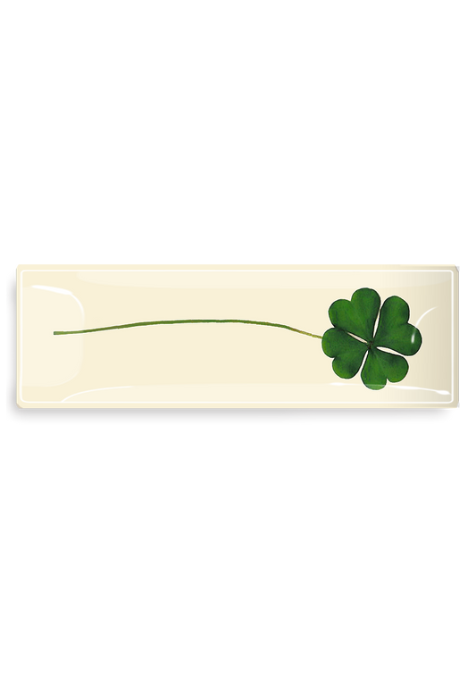Ben's Garden - Lucky Pressed Clover Decoupage Glass Tray: 4"X 9"