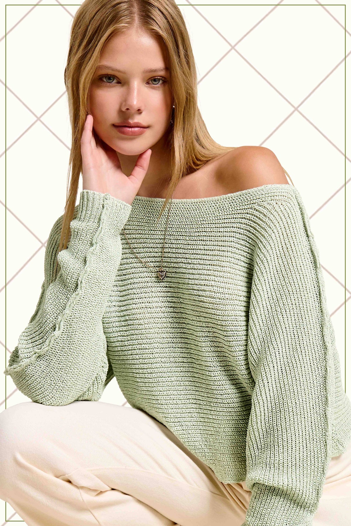 La Miel - JDS3608-Boat Neck Off Shoulder Dolman Sleeve Sweater Fall: Denim / S