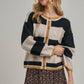 BON - WIDE STRIPE EVERYDAY COZY FALL SWEATER CARDIGAN_JLT00445-01: BLUE/BROWN / S-M-L(2-2-2)