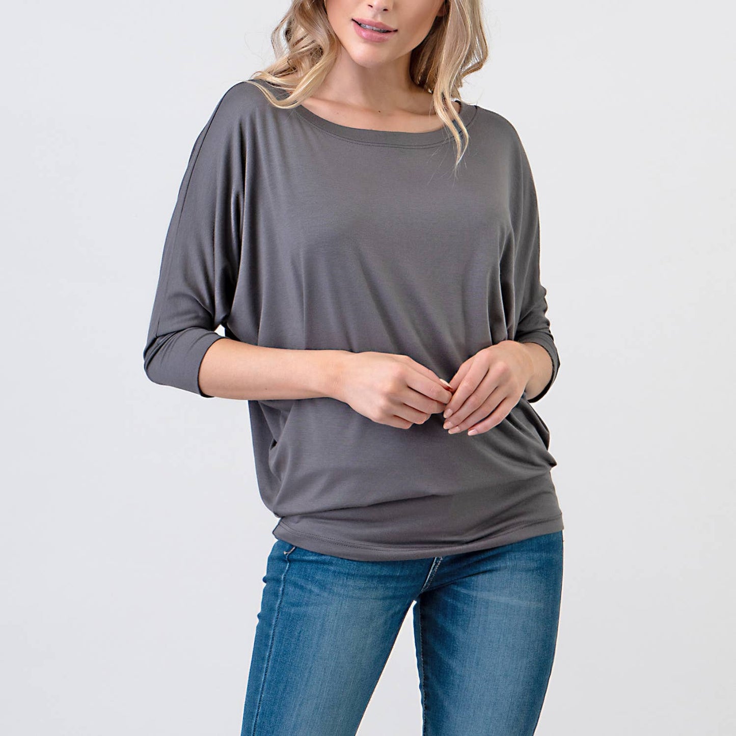 Heimious - 3/4 Dolman Sleeve Round neck Modal Jersey  Top, 2503: White / M