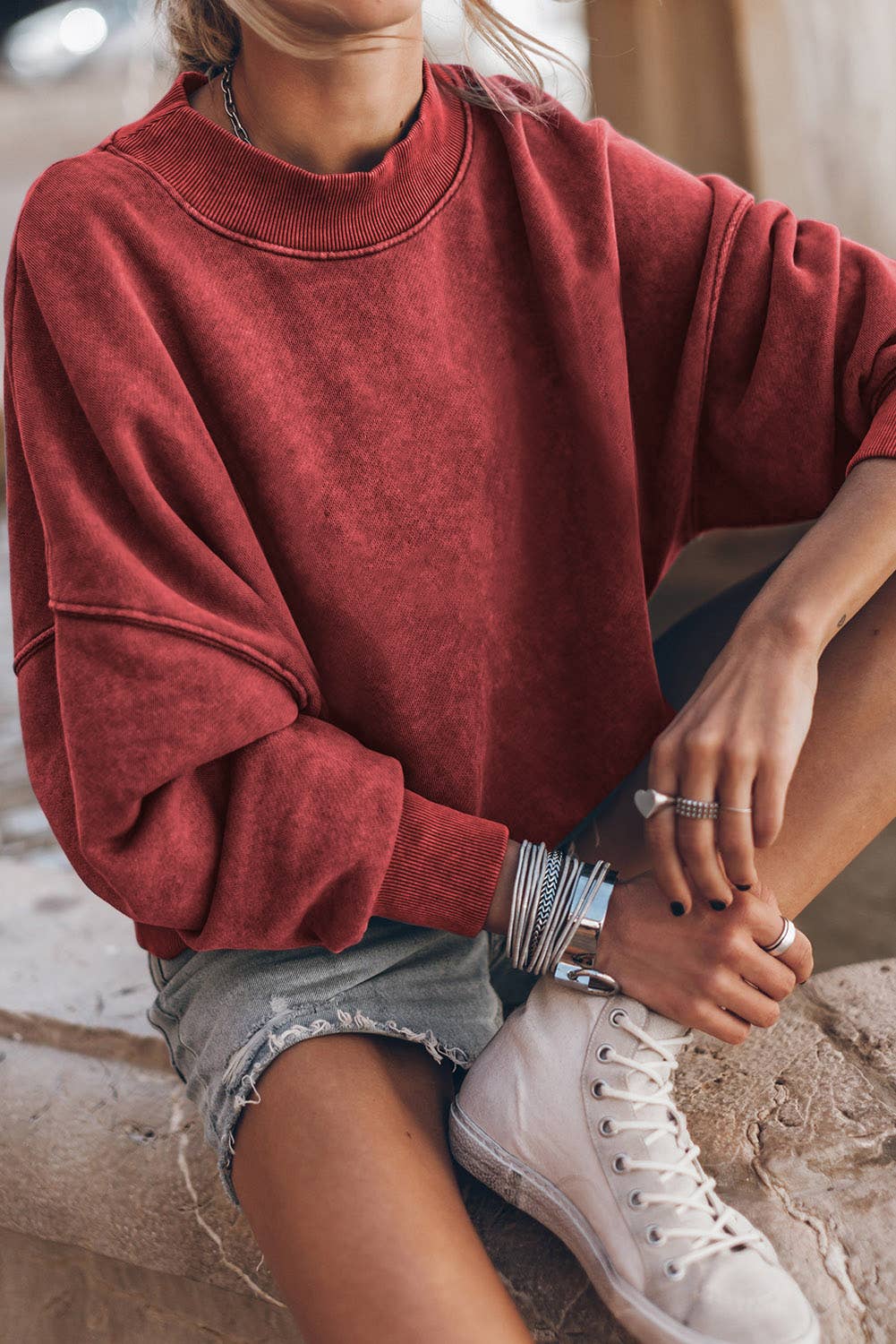Lovesoft - Customized Drop Shoulder Crew Neck Pullover Sweatshirt: Orange / 75%Polyester+25%Cotton / L