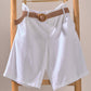 Linen Blend Belted Bermuda Shorts: WHITE