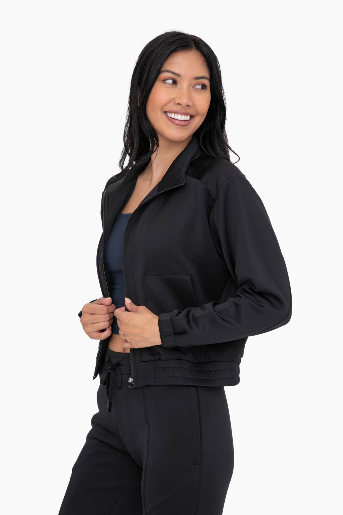 Mock Neck Zip-Up Active Jacket: BLACK