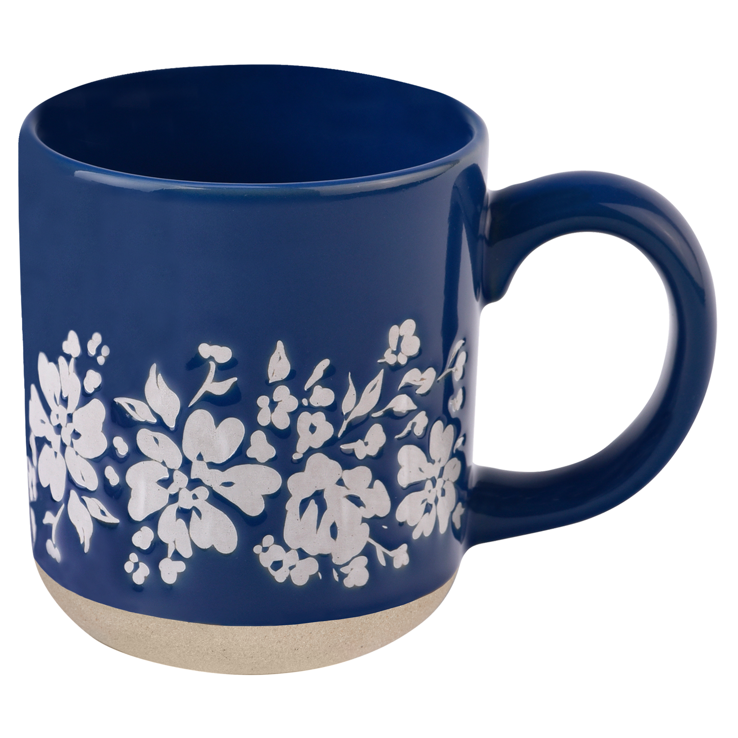 Mug: Blue Floral Stoneware Coffee Mug