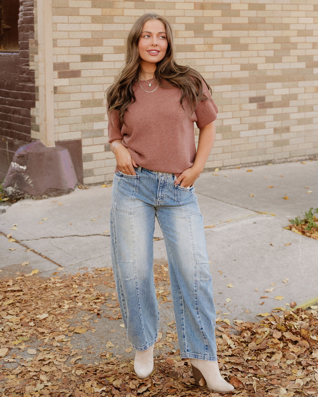 Indie & Co. | Women's Apparel - Maya Mock Neck Sweater-Brown | Batwing Sleeves | Casual Top: Coffee / 55%Acrylic+45%Cotton / XL