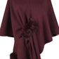 NINEXIS - CWOCAS0052_SOLID COLOR WOOL BALL CAPE KNITTED SHAWL: BLACK / (OS) 1