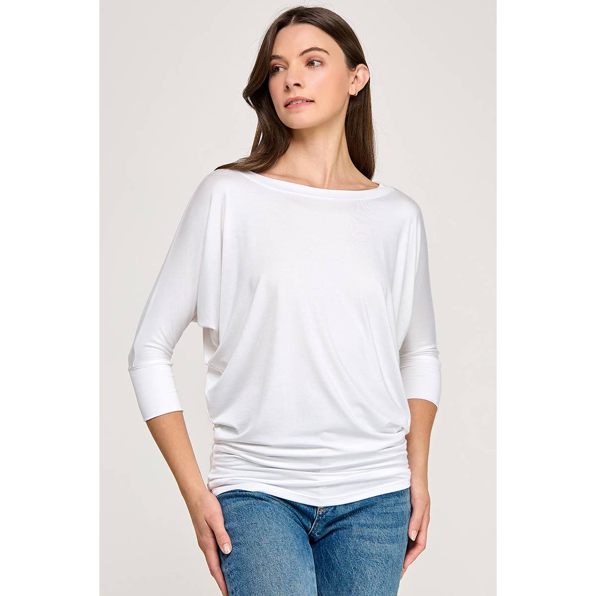 Heimious - 3/4 Dolman Sleeve Round neck Modal Jersey  Top, 2503: White / M