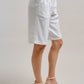 Linen Blend Belted Bermuda Shorts: WHITE