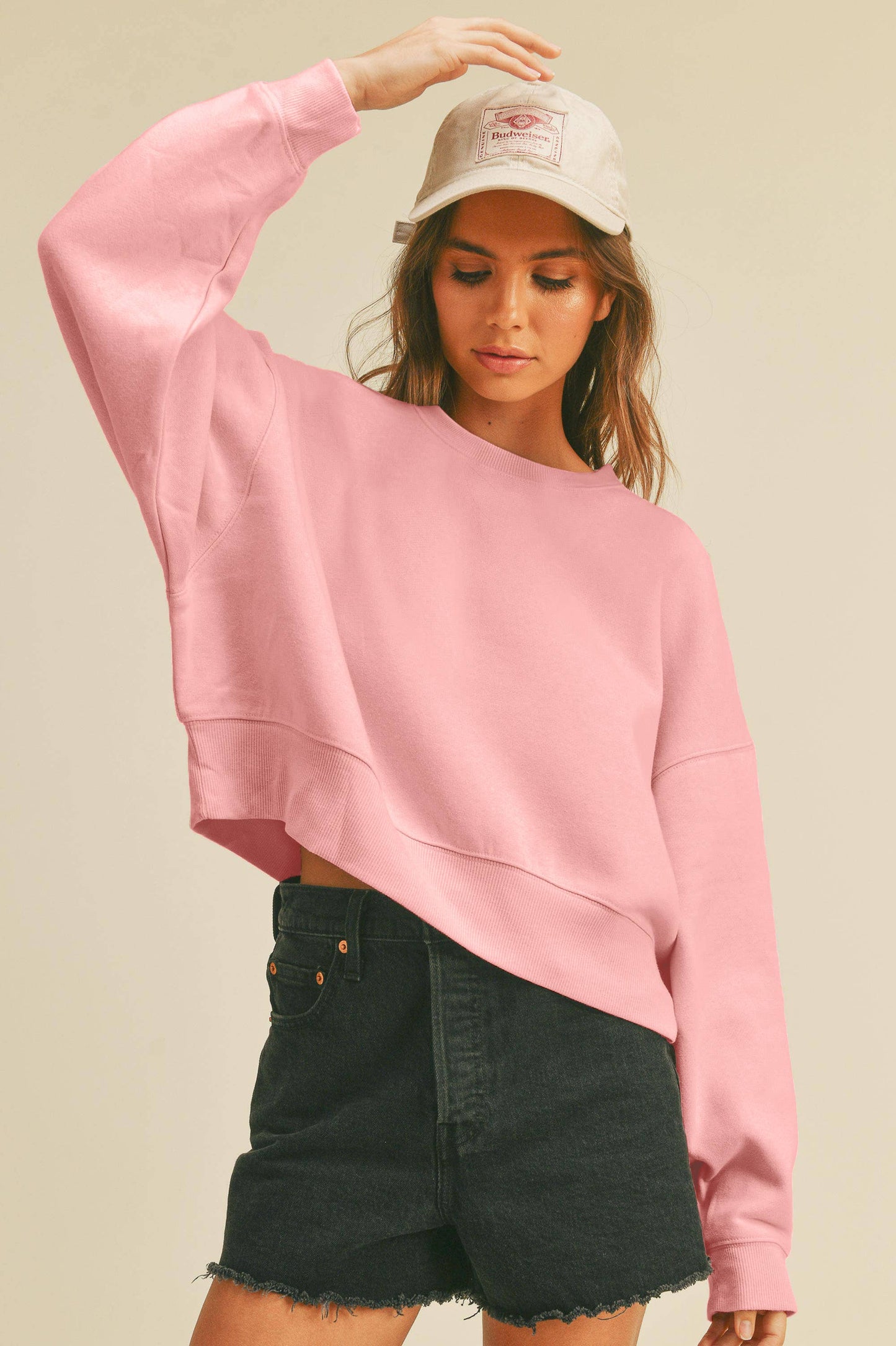 Honestee - Blank Short Cropped Long Sleeve Sweatshirt: MUSTARD / XL