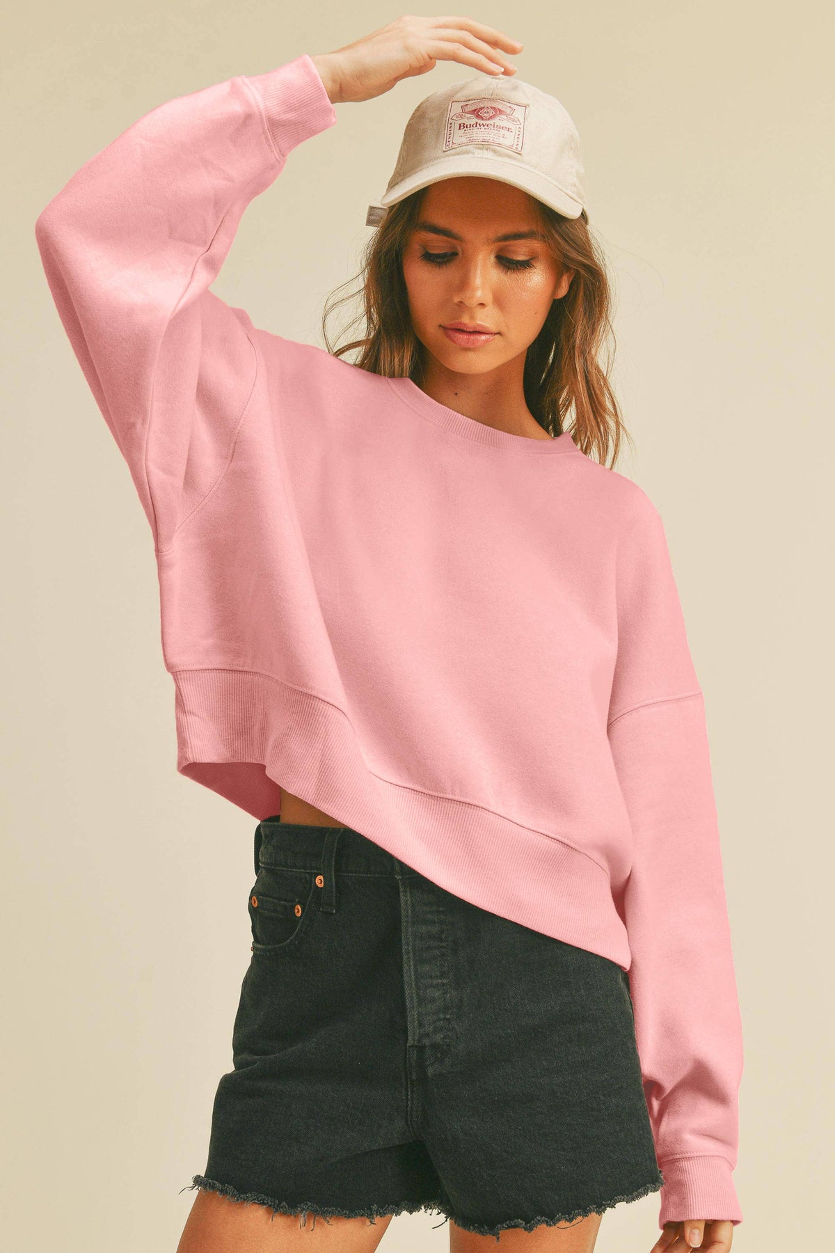 Honestee - Blank Short Cropped Long Sleeve Sweatshirt: OLIVE / L