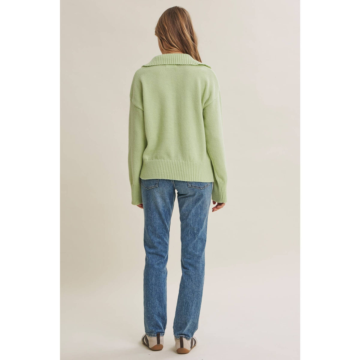 in february - MORNING LIGHT UPLIFTING SOFT PASTEL POLO SWEATER TOP: BUTTER YELLOW / M