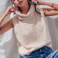 Sleeveless Cowl Neck Crochet Top: CREAM