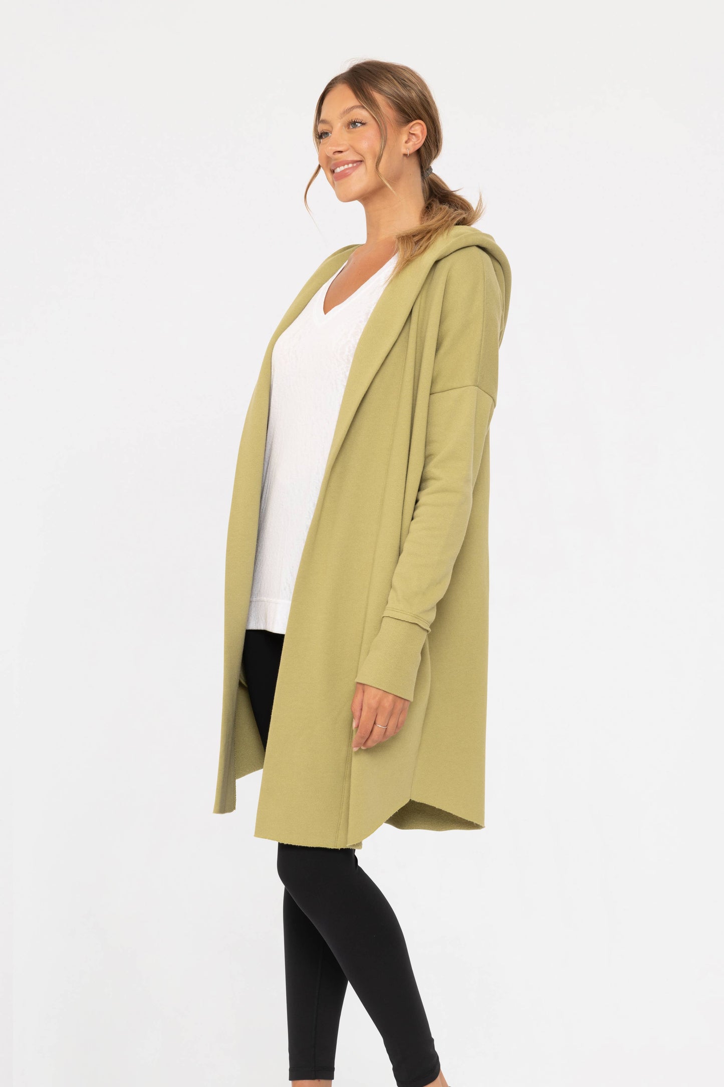 Open Front Longline Hoodie Cardigan: NATURAL