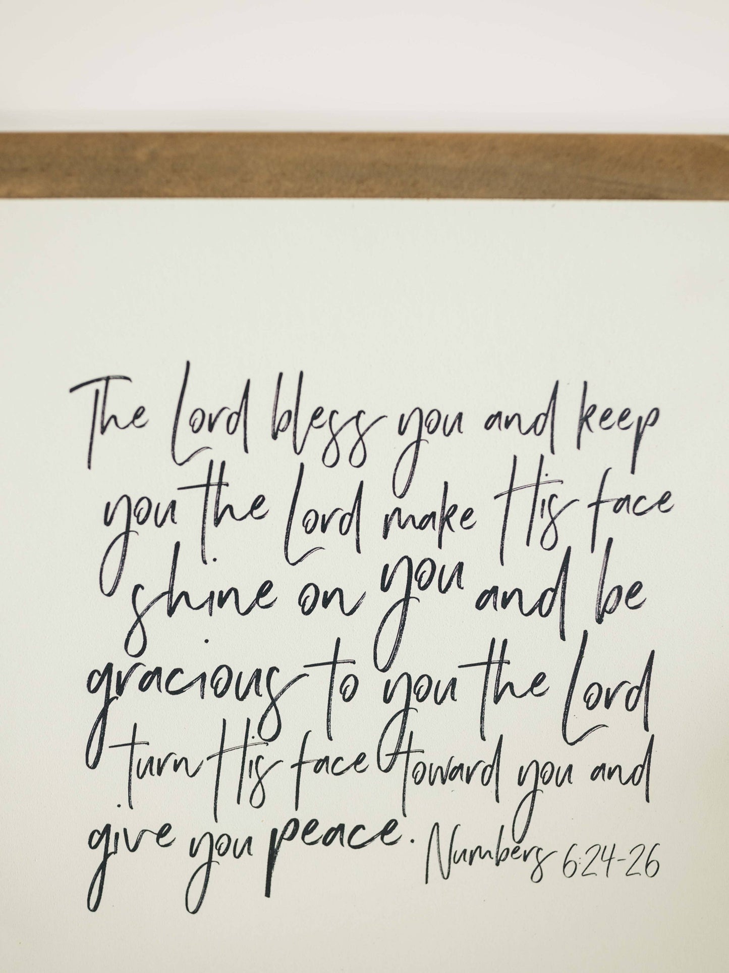 The Lord Bless You | Wall Art: Soft White-Black Text / Dark Brown Frame / 24 inches x 24 inches