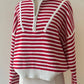 Creamon - Preppy Californian Half-zip Striped Sweater-BLUE: BLACK / S