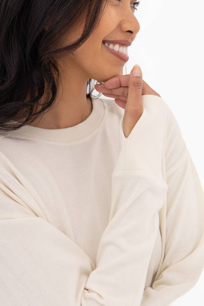 Organic Cotton Blend Crew Neck: NATURAL