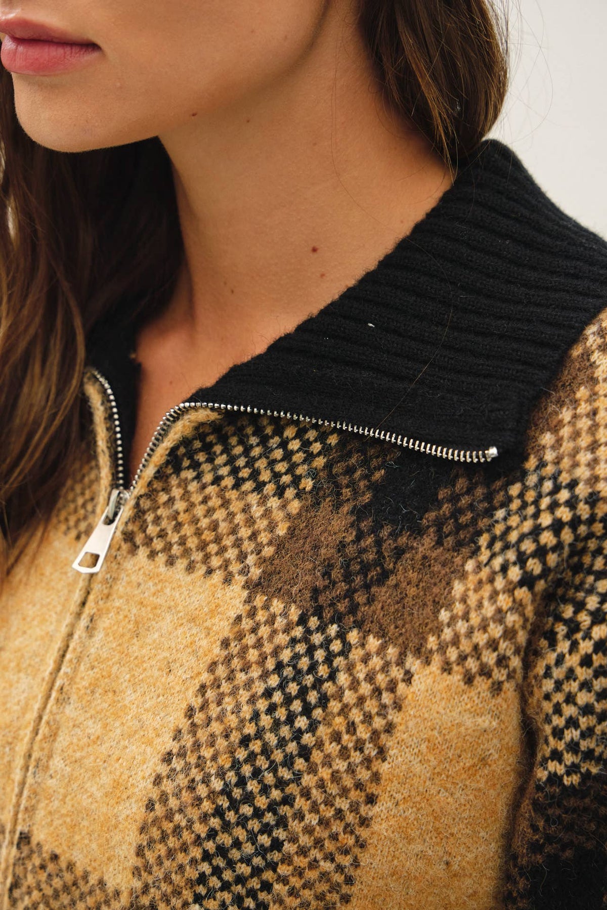 Be Cool - PLAID ZIP UP SWEATER JACKET : BLUE / L