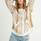 Drop Shoulder Striped Pattern Sweater: IVORY / NAVY