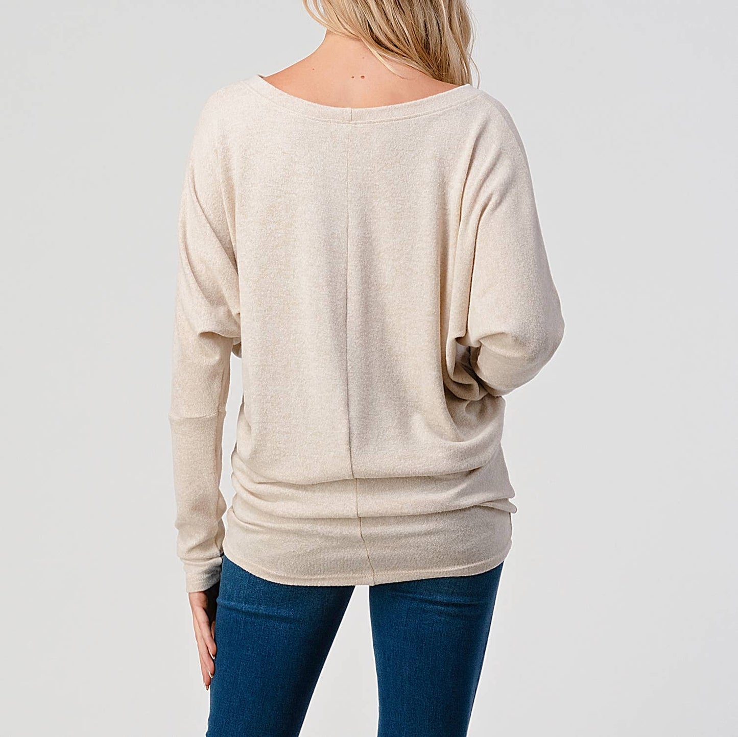 Heimious - Long Dolman Sleeve Round Neck Brushed Knit Top, 2739: Navy / S
