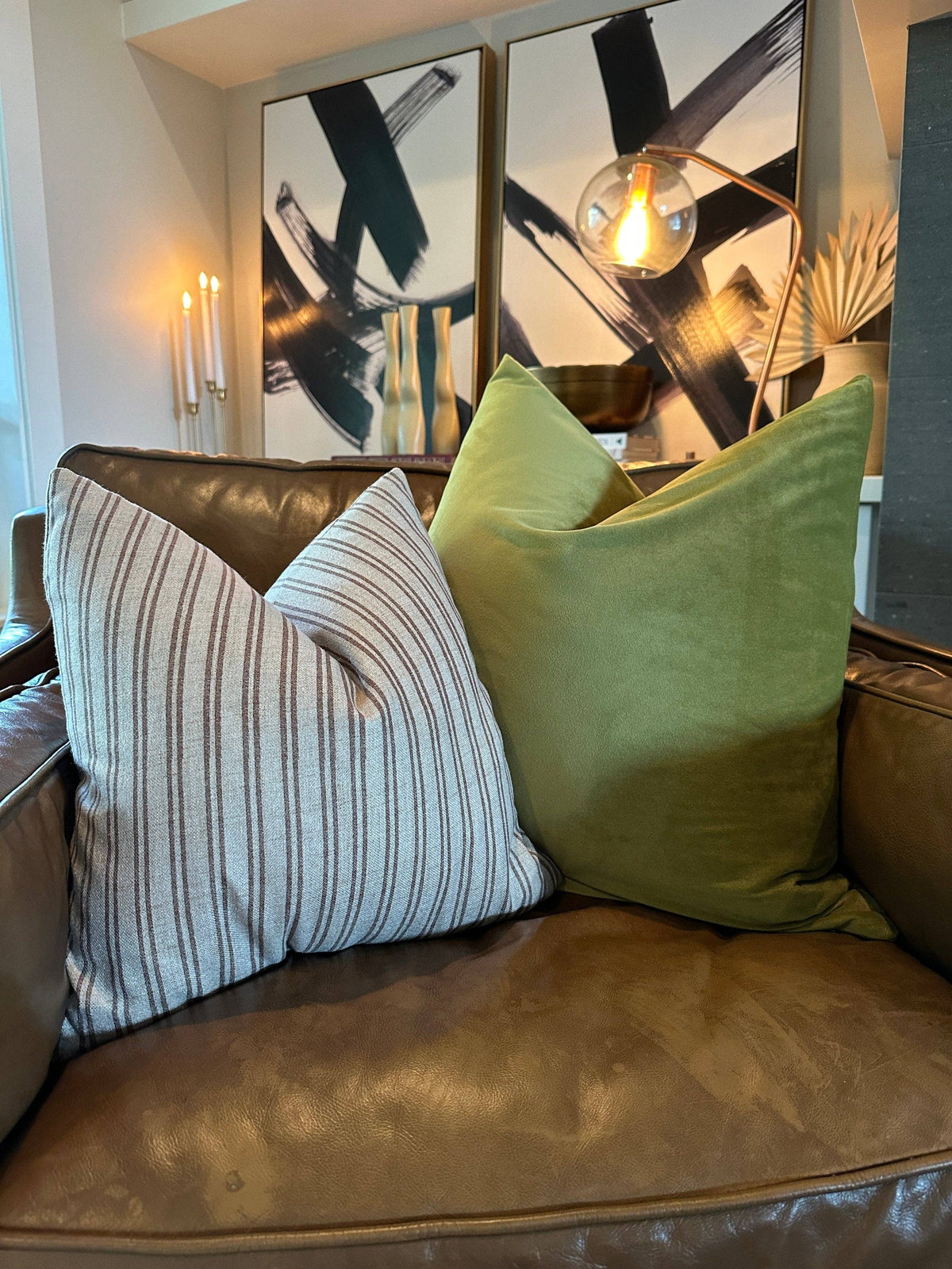 Rennah Collective - Mustard Green Velvet Pillow Cover: 22x22 Cover Only
