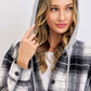 Classic Plaid Hooded Shacket: IVORY/BLACK