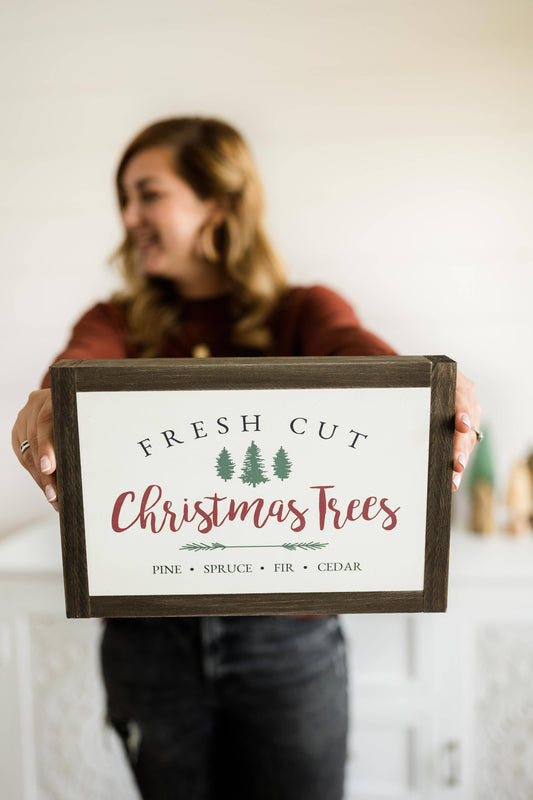 Fresh Cut Christmas Trees | Wall Art: Light Brown Frame / 12 inches x 8 inches