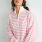 Creamon - Preppy Californian Half-zip Striped Sweater-BLUE: BLACK / L