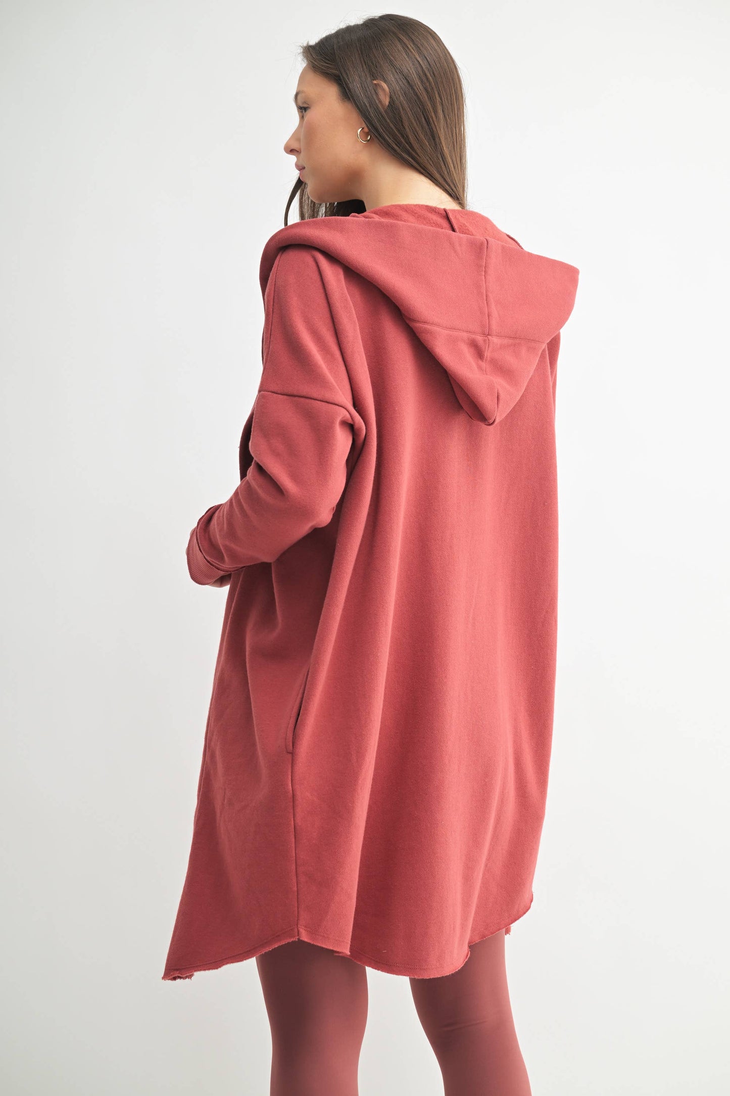 Open Front Longline Hoodie Cardigan: NATURAL