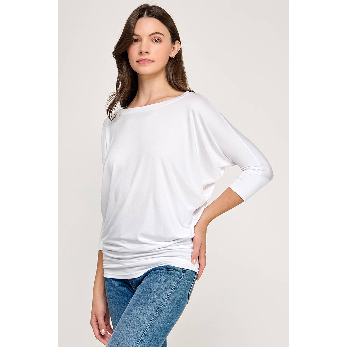 Heimious - 3/4 Dolman Sleeve Round neck Modal Jersey  Top, 2503: White / L