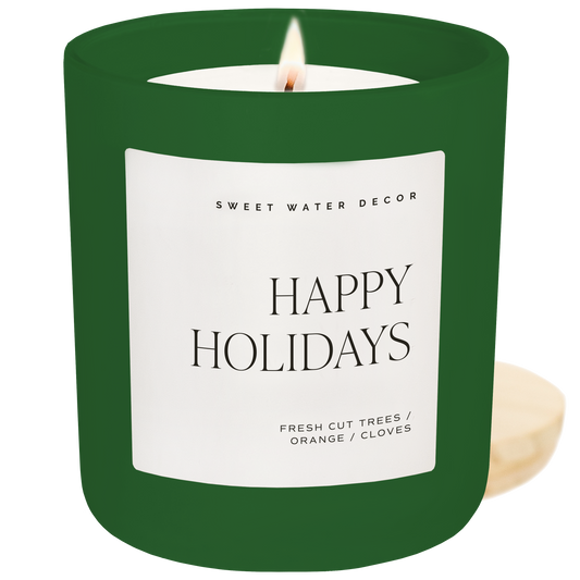 Candle: Happy Holidays 15 oz Soy Candle, Matte Jar-