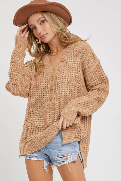 Soft Chunky Knit Sweater: TAUPE