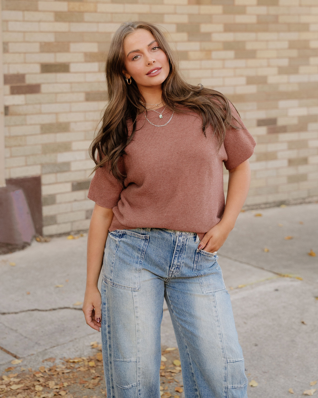 Indie & Co. | Women's Apparel - Maya Mock Neck Sweater-Brown | Batwing Sleeves | Casual Top: Coffee / 55%Acrylic+45%Cotton / XL