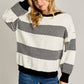 Long Sleeve Crew Neck Striped Pattern Sweater: Black-white Stripe