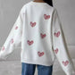 Ladies Color Block Heart Pullover Sweater: WHITE/PINK