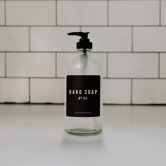 Clear Glass Hand Soap Dispenser - Black Label- 16 oz