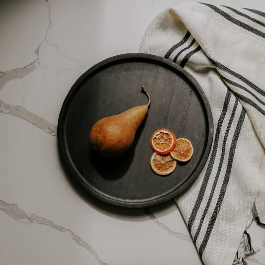 Large Black Wood Round Tray